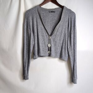 Zara Light weight Grey Cropped Button Cardigan, Size S